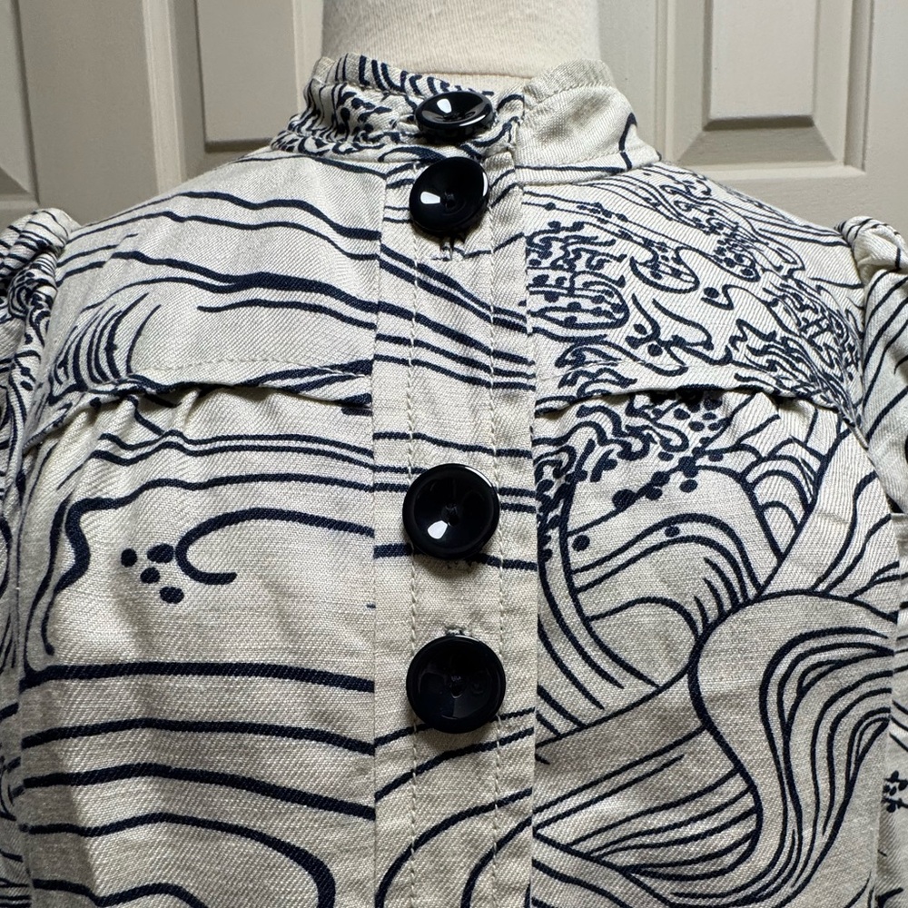 elevenses ANTHRO BRAND 2000s cream linen blend Jacket/dress with Navy Accents - Picture 2 of 13